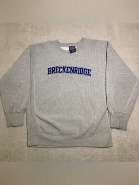 MV Sport Gray Crewneck Sweatshirt with Navy 'BRECKENRIDGE' Embroidery